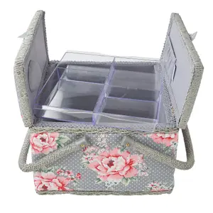 Beautiful Bloom Large Twin Lid Sewing Box 25 x 25 x 17cm - HobbyGift MRLTLE/190