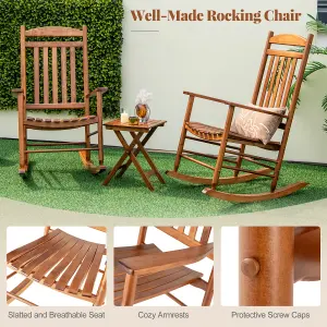 Costway Outdoor Patio Wood Rocking Chair Garden High-Back Poplar Wood Rocker