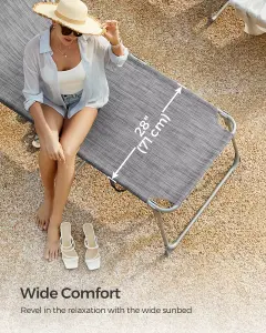 SONGMICS Sun Lounger, Folding , Large Reclining Sun Chair, 71 x 200 x 38 cm, Max. Load 150 kg, with Sunshade Headrest