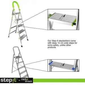 StepIt 4 Step Ladder 3 Year Warranty 150kg Capacity Portable Folding Aluminium Anti-Slip Grip Safety Ladders