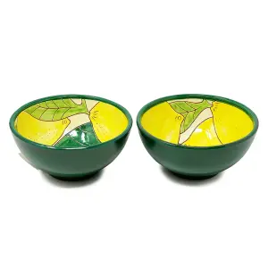 Signature Lemons Hand Painted Ceramic Kitchen Dining Set of 2 Appetiser Bowls (Diam) 15cm