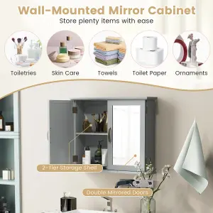 Costway Wall Mounted Bathroom Mirror Cabinet Wooden Storage Cupboard w/ Double Doors