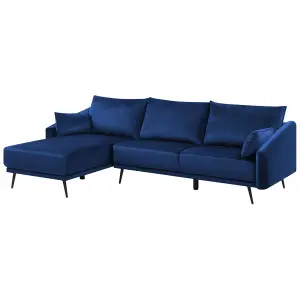 Corner Sofa with LED VARDE Navy Blue Velvet Right Hand