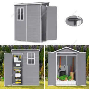 152cm W Grey Plastic Outdoor Garden Storage Shed with Window and Lockable Door