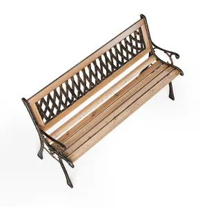 2 Seater Retro Rustproof Metal Wood Garden Patio Bench with Backrest 125cm