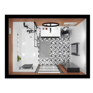 Colours Hydrolic Black & white Matt Star Cement tile effect Porcelain Indoor Wall & floor Tile, Pack of 25, (L)200mm (W)200mm