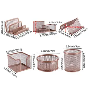 6Pcs Rose Gold Office Metal Desktop Organizers Multi-Functional Pen Holder Set