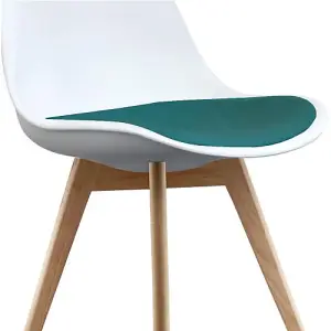 Soho White & Teal Plastic Dining Chair with Squared Light Wood Legs