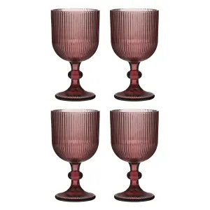 Set of 4 Vintage Luxury Pink Ribbed Drinking Wine Glass Wine Goblets 360ml