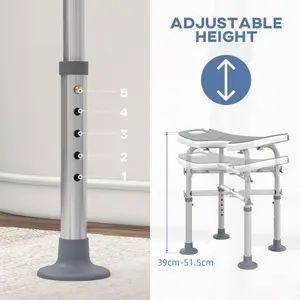 HOMCOM Aluminium Shower Stool for Elderly Disabled Non-Slip Bath Stool Grey