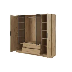 Kelly 206cm Hinged Wardrobe in Rustic Oak Artisan - Spacious Storage with Glass Accents