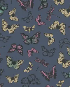 Galerie Imagine Navy Yellow Butterflies Embossed Wallpaper