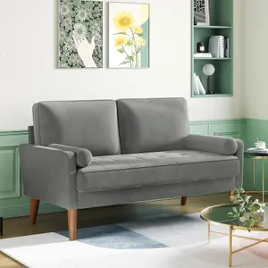 Velvet Rolled Arm Upholstered Small 2-Seater Loveseat Grey