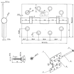 EAI - 4" Door Hinges & Screws G11 FD30/60  - 102x76x2.7mm Square - Satin Nickel Plated