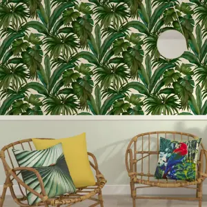 Versace Giungla Palm Leaves Wallpaper - Green and Cream - 96240-5 - 10m x 70cm