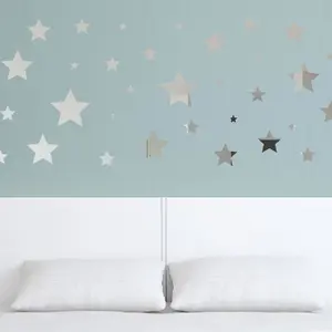 Walplus Silver Stars Mirror Art Wall Sticker Mural Art Decals Home Decoration - 102pcs