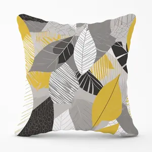 Grey Yellow Autumn Leaves Cushions 45cm x 45cm