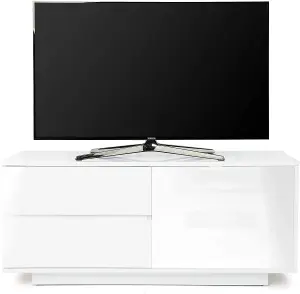 Centurion Supports Gallus ULTRA Remote Friendly BeamThru Gloss White with 2-White Drawers 32"-55" Flat Screen Cabinet TV Stand