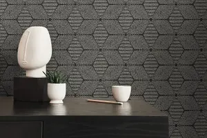 AS Creation Geometric Floral Geo Diamonds Metallic Black Gold Wallpaper 39091-2