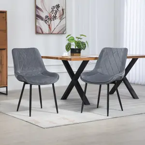 Set of 2 Bovino Velvet Fabric Dining Chairs - Grey