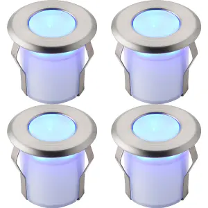 4 PACK Recessed Decking IP67 Guide Light - 0.8W Blue LED - Stainless Steel