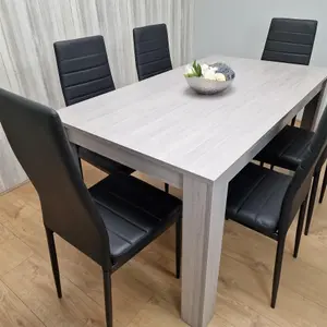 Dining Table and 6 Chairs Grey 6  Black Leather Chairs Wood Dining Set Furniture