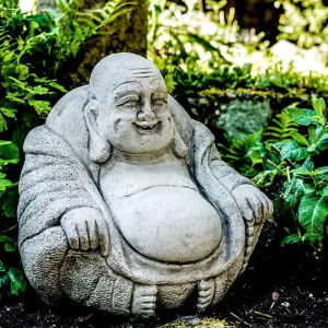 Medium Stone Cast Happy Buddha Sculpture