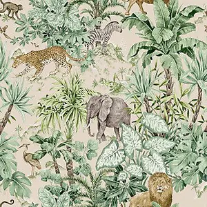 Grandeco Green Safari Jungle Smooth Wallpaper