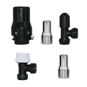 Rinse Bathrooms Black Thermostatic Radiator Valve 15mm Angled Radiator TRV + Lockshield for Heated Towel Rail Radiator Angled