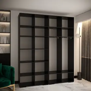 Manhattan II Modern Spacious Hinged Door Wardrobe W2000mm H2370mm D470mm - Sleek Black, 4 Doors, 20 Shelves