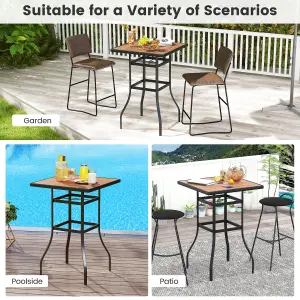 COSTWAY Patio Bar Table 70cm Square Garden Table w/ 39 mm Umbrella Hole