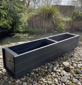 Wooden Black Trough Planter Garden Rectangular Window Box Extra Large Fully Assembled 1200mm