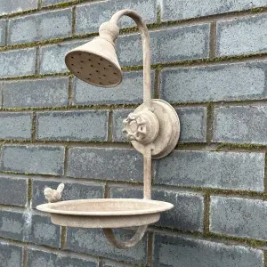 Old Shower Head Bird Bath or Feeder, sturdy metal construction, easy hang novelty garden bird lover gift