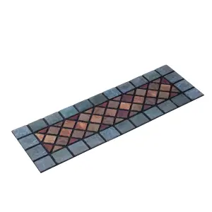 Nicoman Elegant Tile Mat Barrier Doormat Eco-Friendly Scrape and Non-Slip Indoor/Outdoor Door Mat, Narrow 75x25cm, Blue Border