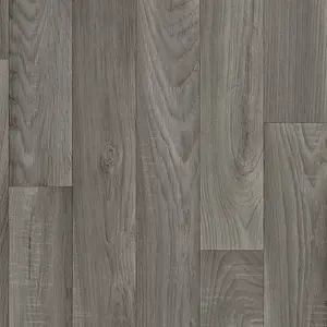 Grey Wood Effect Vinyl Flooring For LivingRoom, Kitchen, 2.8mm Thick Cushion Backed Vinyl Sheet-5m(16'4") X 3m(9'9")-15m²