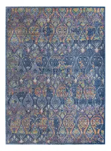 Navy Multicolour Rug, Persian Floral Rug, Stain-Resistant Traditional Rug for Living Room, & Dining Room-61cm X 183cm (Runner)