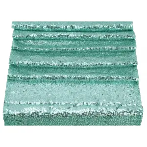 Neel Blue 11x108 Inch Shimmer Sequin Table Runner Glitter Fabric, Mint