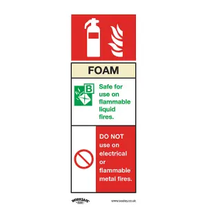 High-Visibility Foam Fire Extinguisher Safety Sign - Durable Rigid Plastic 75 x 210mm