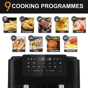 Dual Zone Air Fryer Oil Free 9L Large Air Fryer For Family, Digital Air Fryer With 2 Drawers, Cookbook, 10 Presets, Sync Cook & Sync Finish, Low Fat A