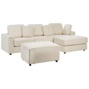 Left-Hand Corner Sofa with Ottoman KOHLO Light Beige Fabric Left Hand