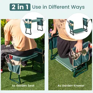 Costway Folding Garden Kneeler Seat Soft EVA Pad Bench w/ 2 Large Tool Pouches