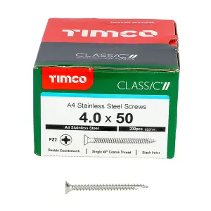 TIMCO Classic Multi-Purpose Countersunk A4 Stainless Steel Woodcrews - 4.0 x 50 (200pcs)