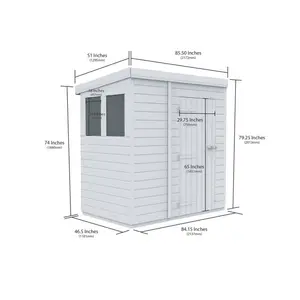 7ft x 4ft Pent Shed - Single Door with Windows