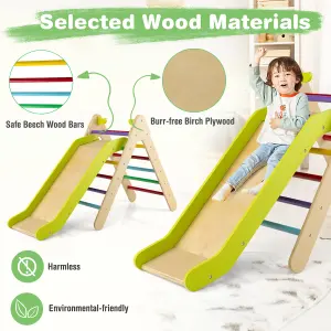 Costway 2-in-1 Triangle Climbing Set Wooden Indoor Outdoor Climbing Toy for Kids 3+