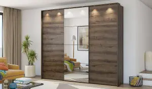 Century Sliding Door Wardrobe W2770mm H2400mm D640mm - Oak Monastery Elegance with Mirrored Accent