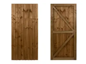 Featheredge wooden garden and side gate, fully framed and capped (v2)(H-1800, W-725, brown finish)