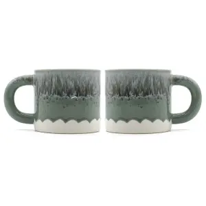 Scandi Home Set of 2 480ml Terra Fusion Grey & Green Reactive Glazed Ceramic Mugs