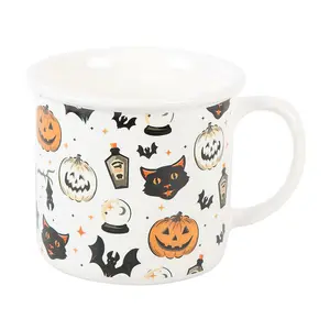 Something Different Spooky Cat And Pumpkin Mug White/Black/Orange (One Size)