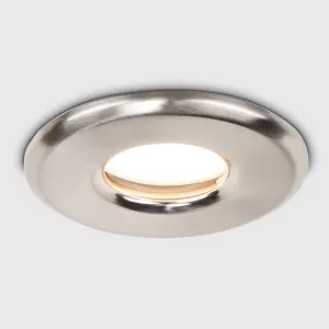 ValueLights Downlight IP65 Brushed Chrome Ceiling Light Fitting 6 Pack With Cool White Bulbs