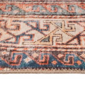 Distressed Navy Terracotta Persian Style Washable Non Slip Rug 80x150cm